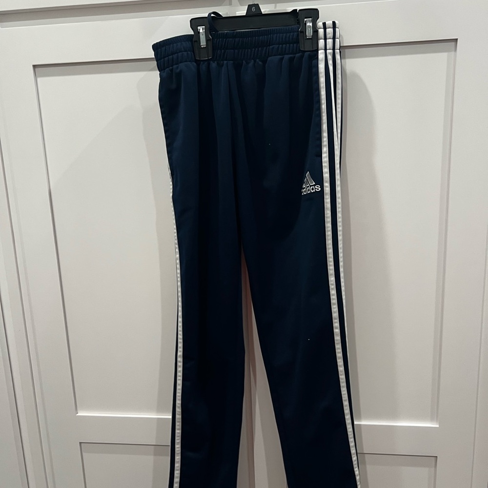 Adidas Blue and White Sweatpants with Signature Stripes